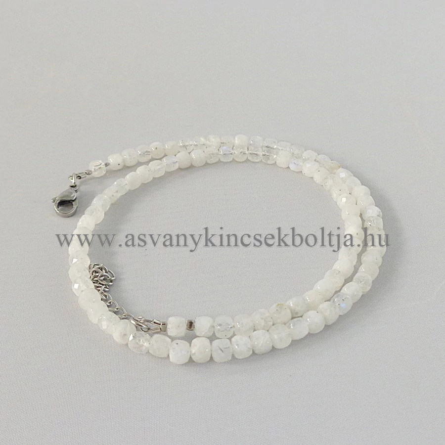 Fazettált szivárvány holdkő kocka lánc 4 mm 42 cm