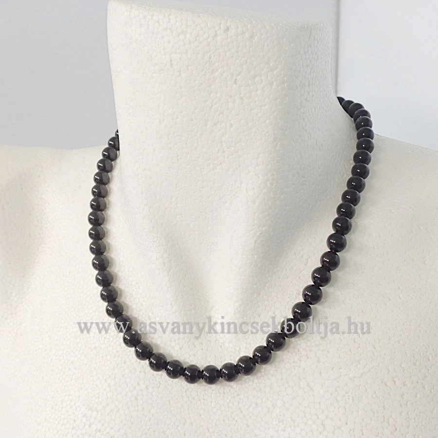 Fekete obszidián női-férfi lánc 8 mm 45 cm