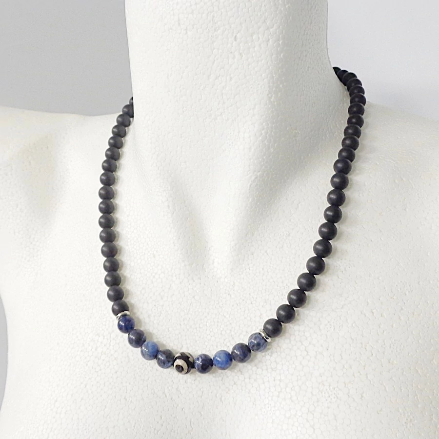 Matt ónix - szodalit egyedi férfi lánc 50 cm