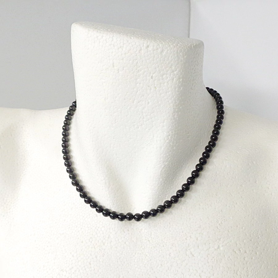 Fekete turmalin női - férfi lánc 6 mm 42 cm