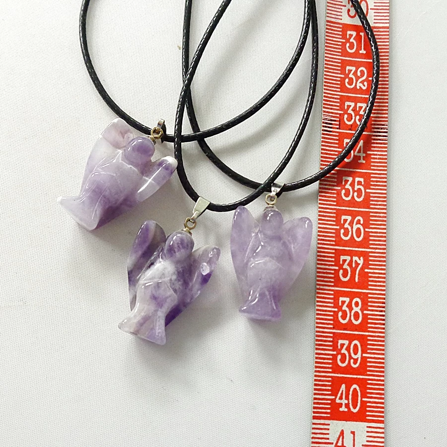 Ametiszt angyalka medál 46 cm viaszolt szálon