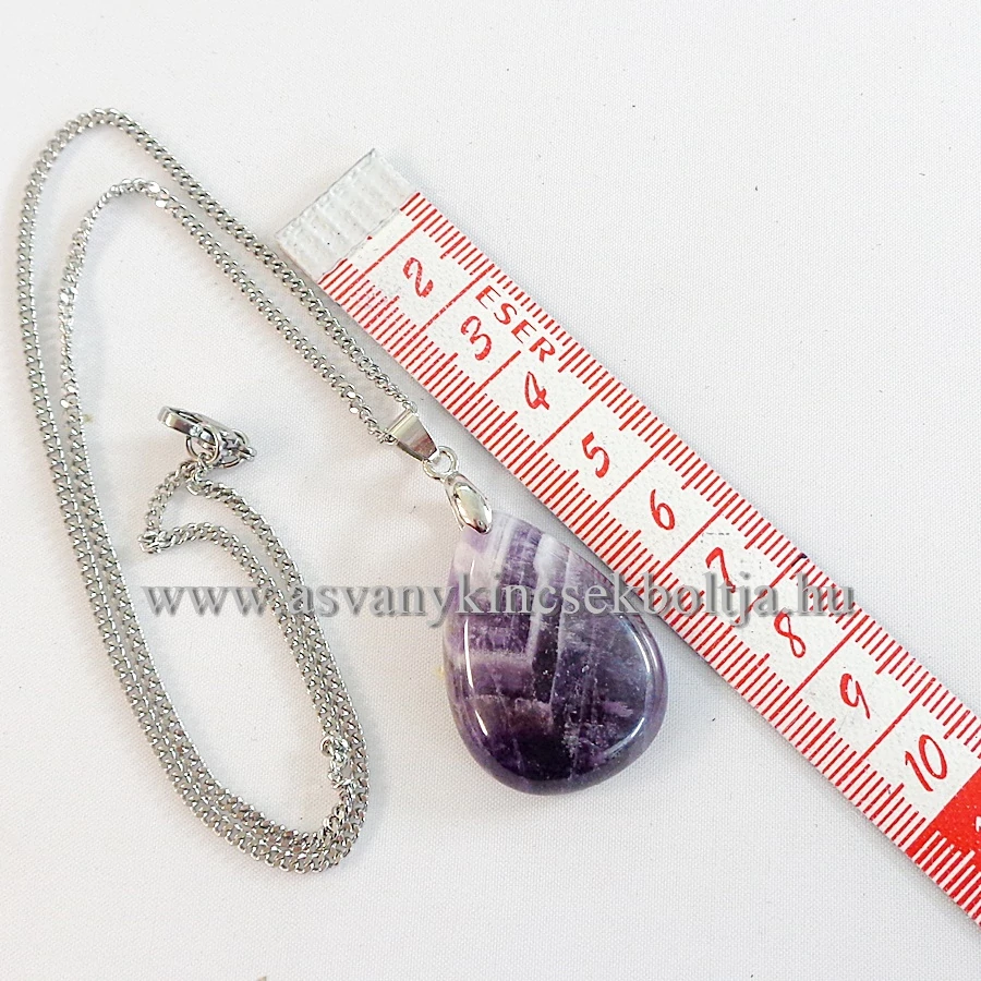 Ametiszt csepp medál 45 cm nemesacél láncon