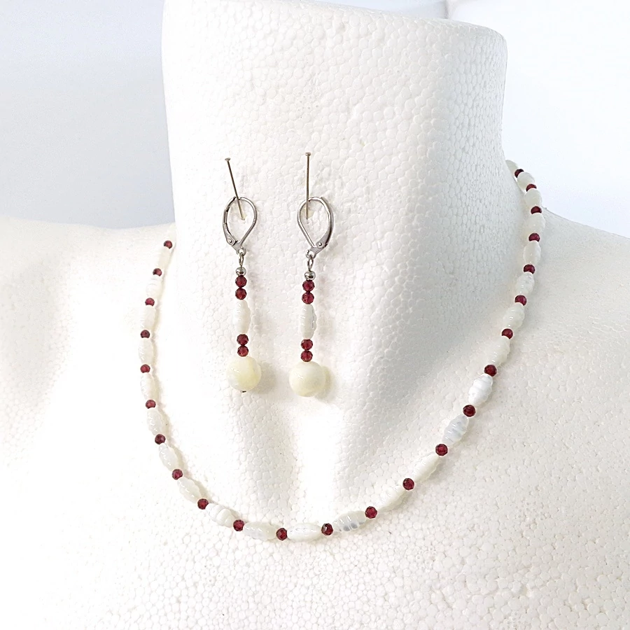 Egyedi fazettált gránát - gyöngyház szett 42 cm