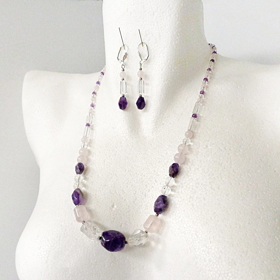 Ametiszt - rózsakvarc - hegyikristály szett 60 cm